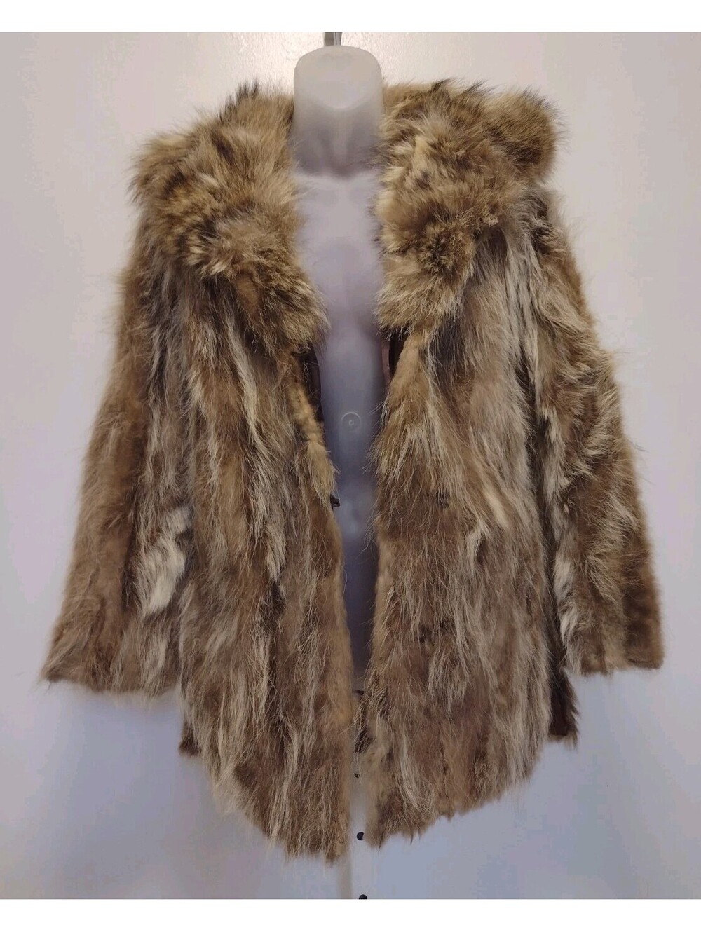 Vintage Coyote Fur Coat Jacket Brown Cream Boho Western 70s S